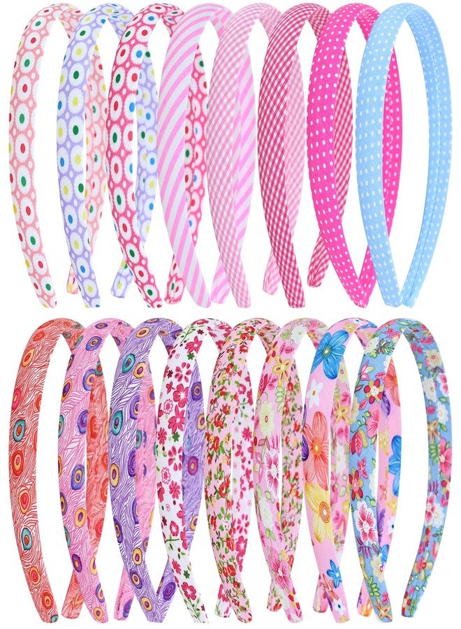 Dizila 16 Pieces Width 2cm/0.8" Stripe Plaid Polka Dot Floral Plastic Headbands Hair Hoops Accessories for Kids Teens Girls - Image 1